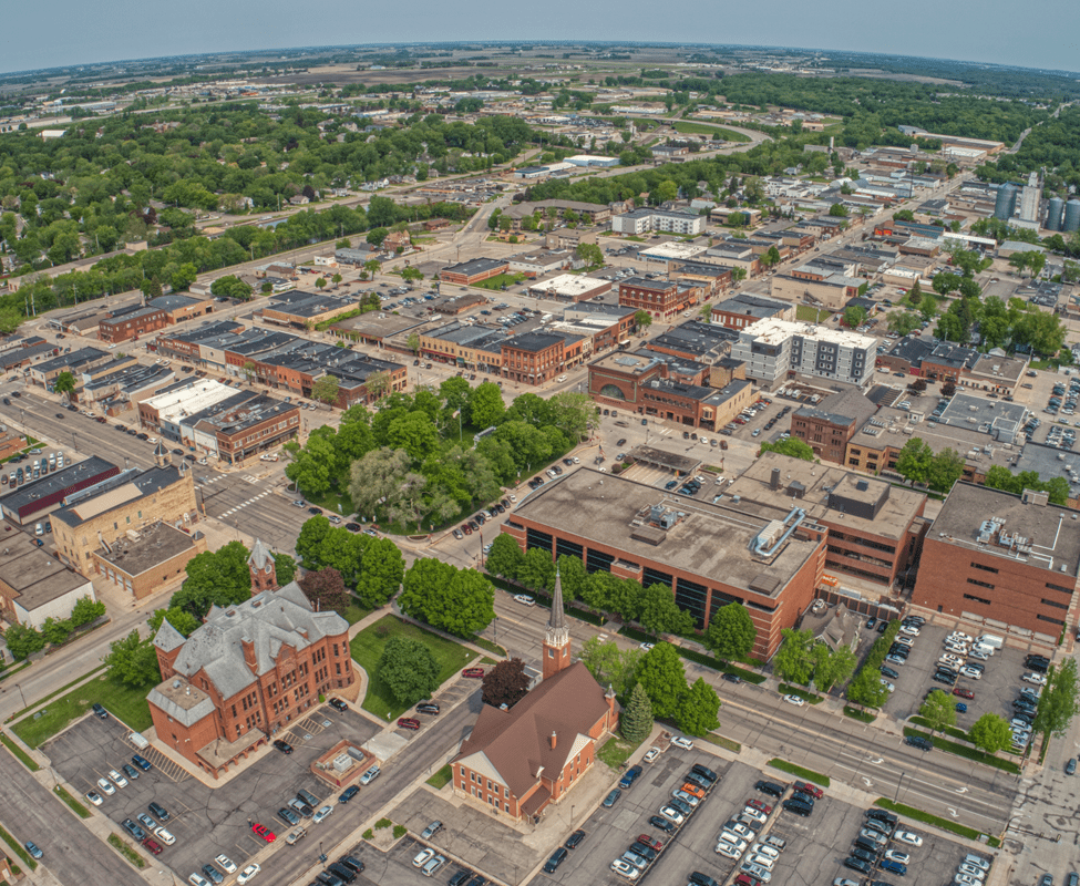 Owatonna aerial view of the city. Owatonna Movers - Piepho Moving & Storage